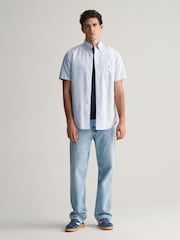 GANT Dark Blue Regular Fit Oxford Short Sleeve 100% Cotton Shirt - Image 3 of 6