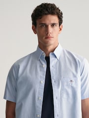 GANT Dark Blue Regular Fit Oxford Short Sleeve 100% Cotton Shirt - Image 4 of 6