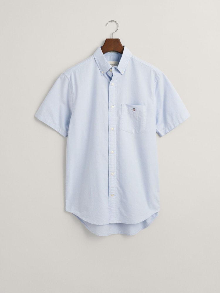 GANT Dark Blue Regular Fit Oxford Short Sleeve 100% Cotton Shirt - Image 6 of 6