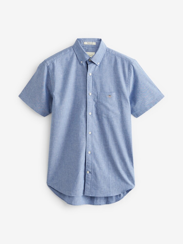 GANT Blue Regular Fit Cotton Linen Short Sleeve Shirt - Image 5 of 5 GANT Blue Regular Fit Cotton Linen Short Sleeve Shirt - Image 5 of 5