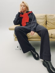 Navy Blue Knitted Wide Leg Joggers - Image 1 of 5