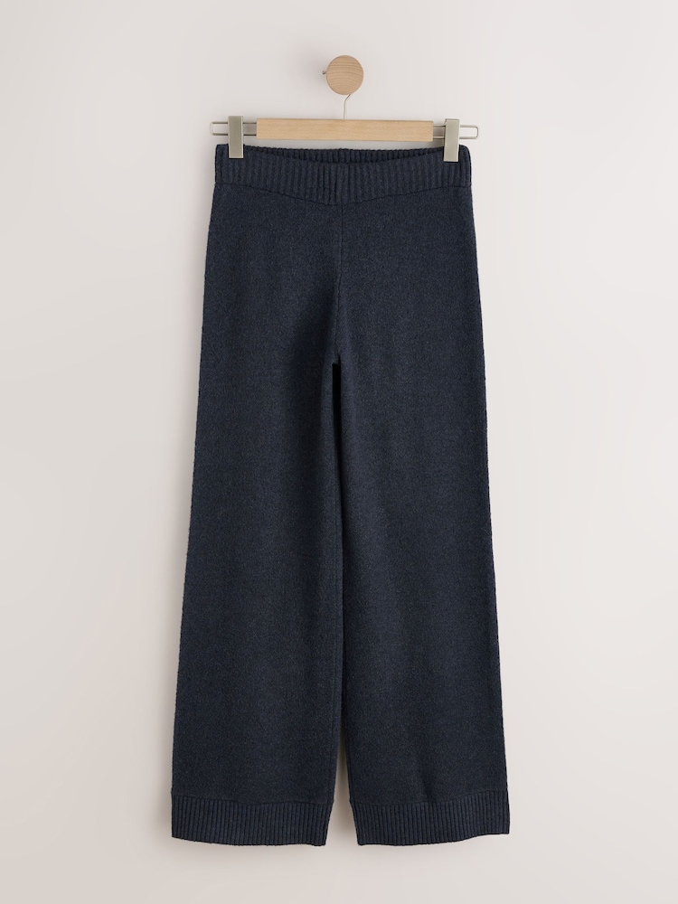 Navy Blue Knitted Wide Leg Joggers - Image 1 of 5