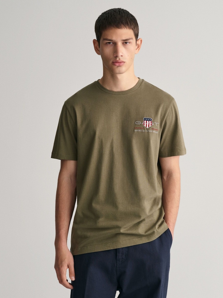 GANT Green 100% Cotton Embroidered Archive Shield T-Shirt - Image 1 of 5