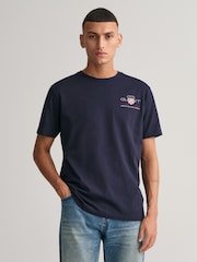 GANT Blue 100% Cotton Embroidered Archive Shield T-Shirt - Image 1 of 5