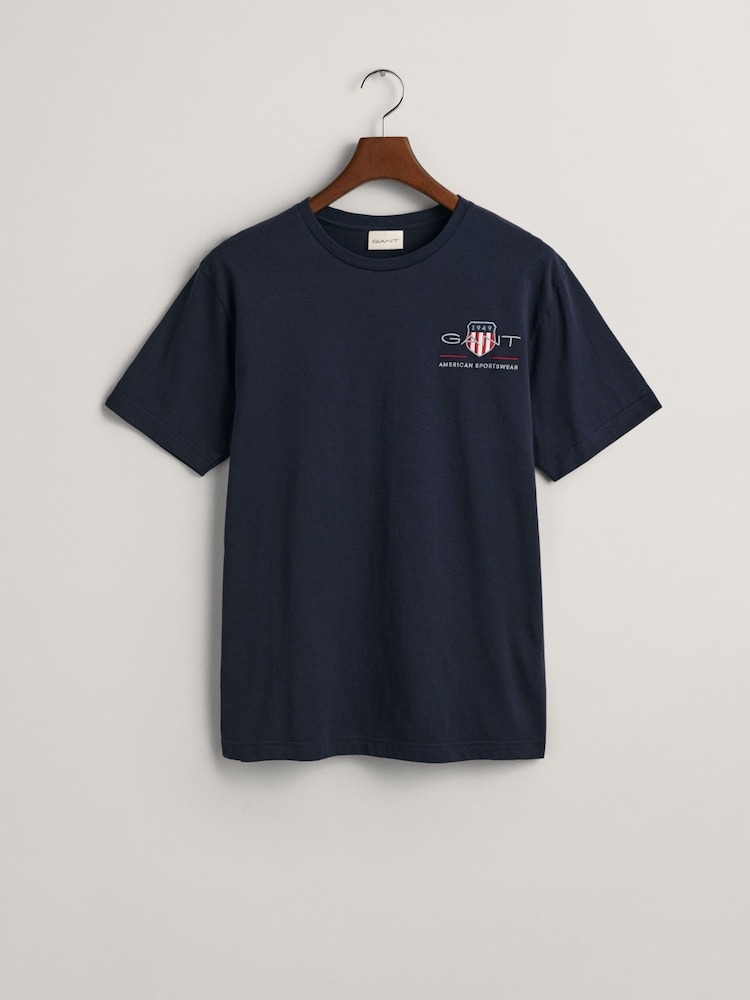 GANT Blue 100% Cotton Embroidered Archive Shield T-Shirt - Image 5 of 5