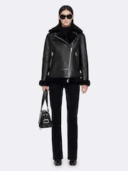 AllSaints Black Sydney Shearl Biker Jacket - Image 3 of 8