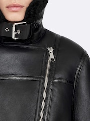 AllSaints Black Sydney Shearl Biker Jacket - Image 4 of 8