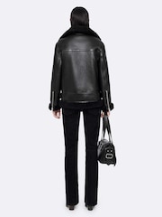 AllSaints Black Sydney Shearl Biker Jacket - Image 6 of 8