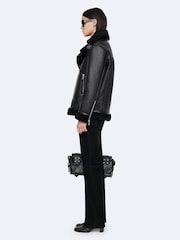 AllSaints Black Sydney Shearl Biker Jacket - Image 7 of 8