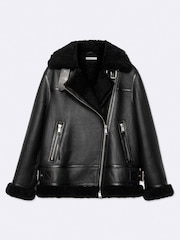 AllSaints Black Sydney Shearl Biker Jacket - Image 8 of 8