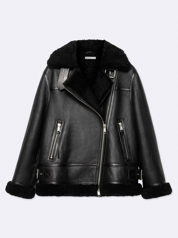 AllSaints Black Sydney Shearl Biker Jacket - Image 8 of 8 AllSaints Black Sydney Shearl Biker Jacket - Image 8 of 8