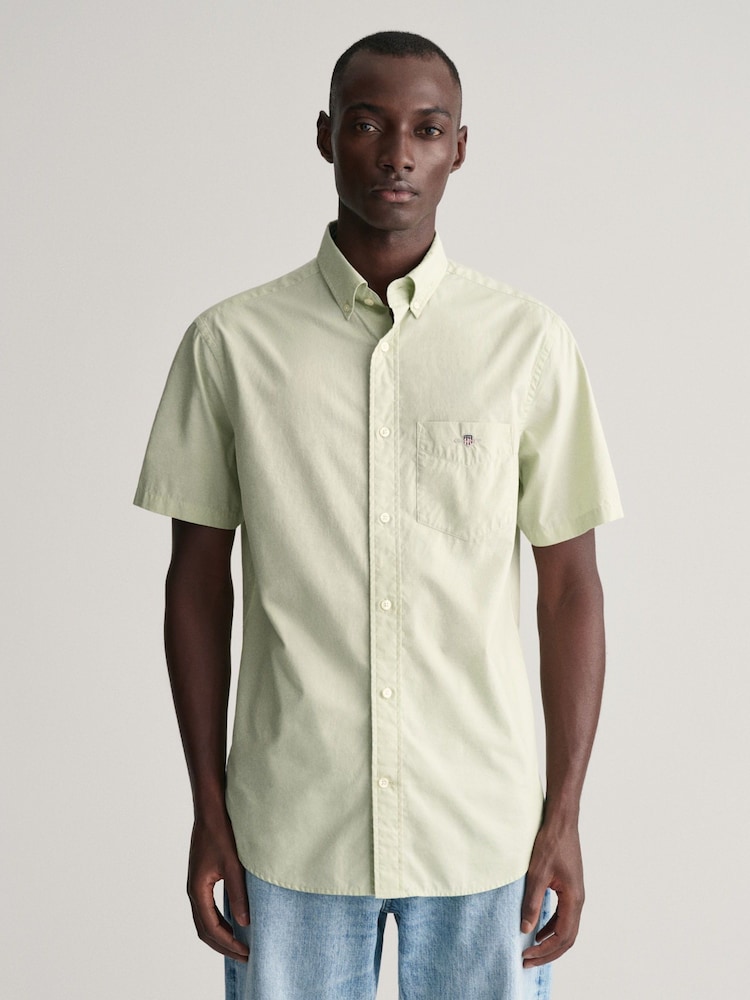 GANT Green Regular Fit Poplin Short Sleeve 100% Cotton Shirt - Image 1 of 4