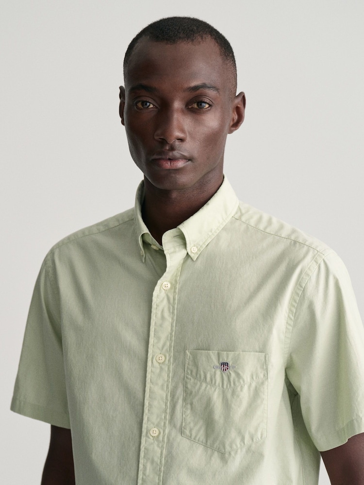 GANT Green Regular Fit Poplin Short Sleeve 100% Cotton Shirt - Image 4 of 4