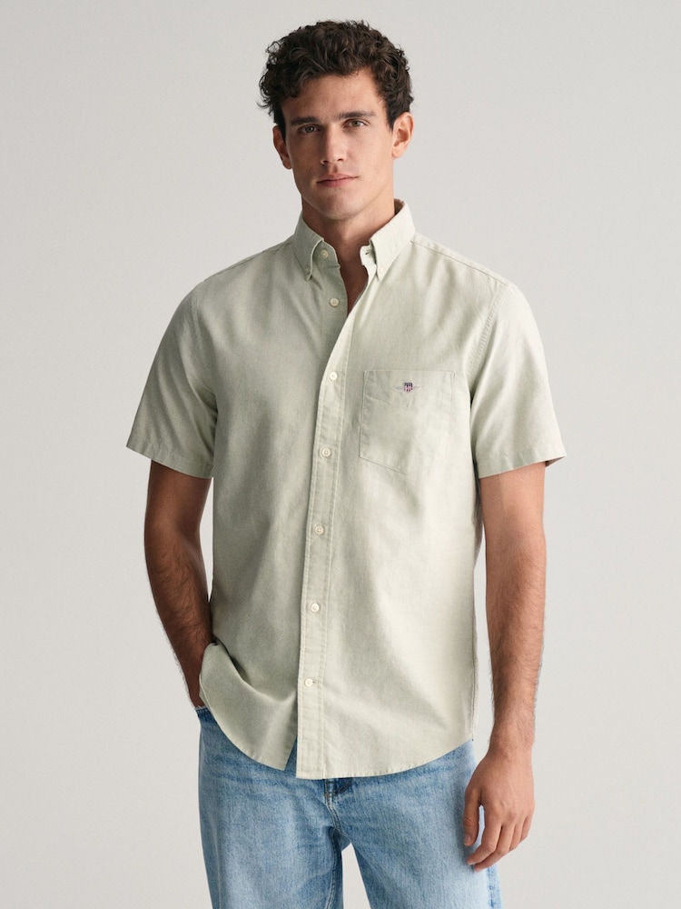 GANT Green Regular Fit Oxford Short Sleeve 100% Cotton Shirt - Image 1 of 5
