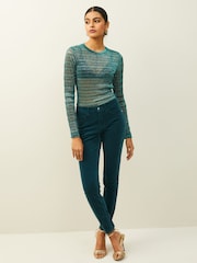 Teal Blue Velvet Skinny Jeans - Image 1 of 6