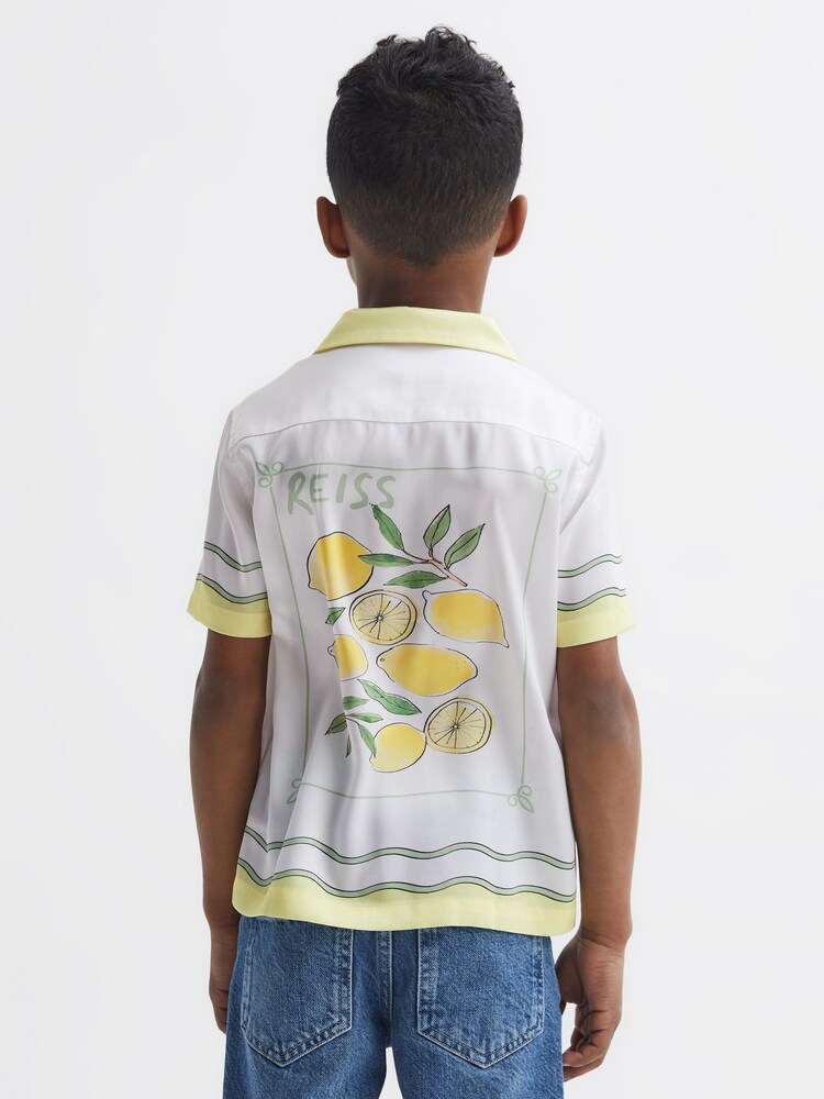 Reiss Ecru Sorento Senior Printed Cuban Collar Short Sleeve Shirt - Image 1 of 6