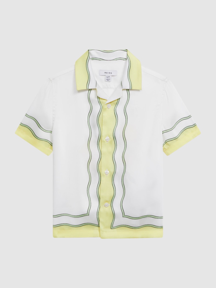 Reiss Ecru Sorento Senior Printed Cuban Collar Short Sleeve Shirt - Image 2 of 6