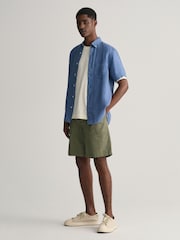 GANT Blue Regular Fit Garment-Dyed 100% Linen Short Sleeve Shirt - Image 3 of 5