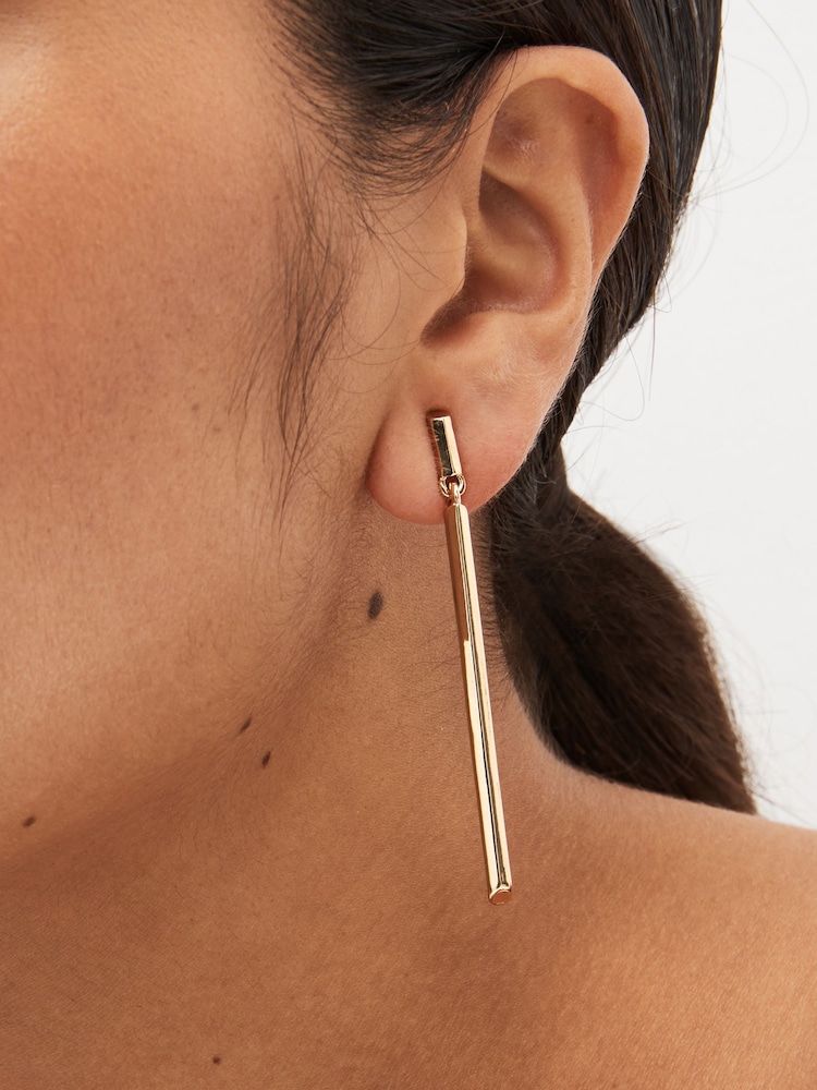 Gold Tone Bar Drop Earrings - Image 2 of 3