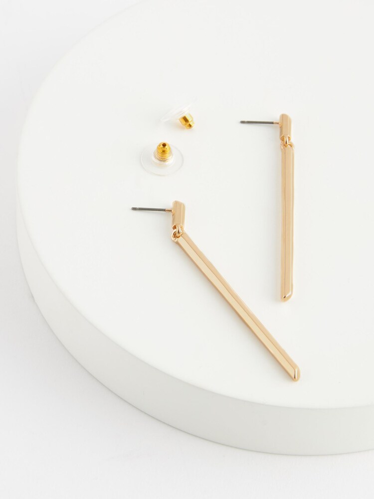 Gold Tone Bar Drop Earrings - Image 3 of 3