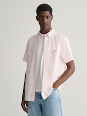 GANT Pink Regular Fit Gingham Poplin Short Sleeve 100% Cotton Shirt - Image 1 of 6