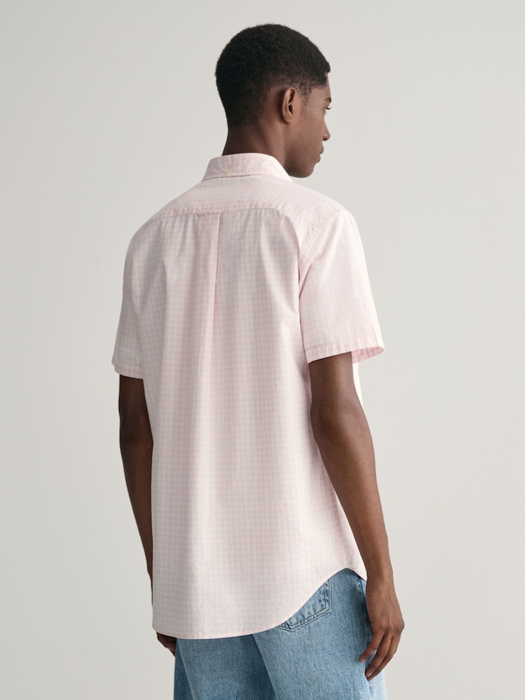 GANT Pink Regular Fit Gingham Poplin Short Sleeve 100% Cotton Shirt - Image 2 of 6