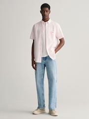 GANT Pink Regular Fit Gingham Poplin Short Sleeve 100% Cotton Shirt - Image 3 of 6