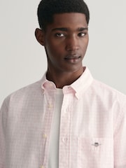 GANT Pink Regular Fit Gingham Poplin Short Sleeve 100% Cotton Shirt - Image 4 of 6