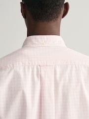 GANT Pink Regular Fit Gingham Poplin Short Sleeve 100% Cotton Shirt - Image 5 of 6