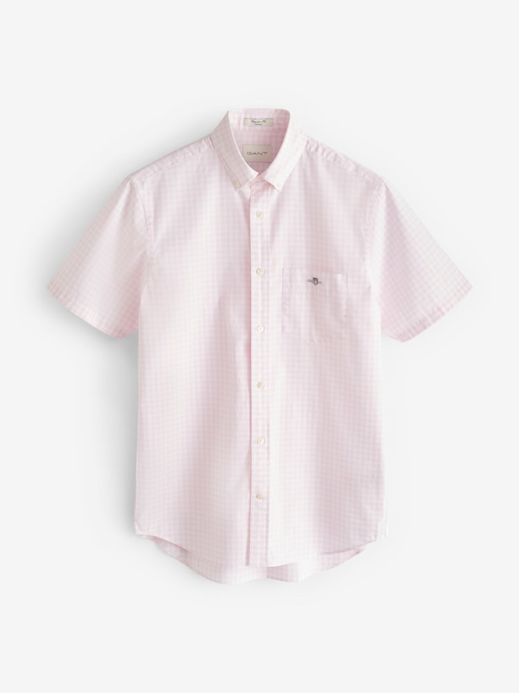 GANT Pink Regular Fit Gingham Poplin Short Sleeve 100% Cotton Shirt - Image 6 of 6