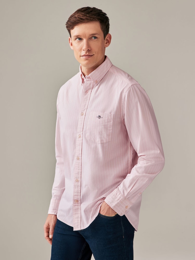GANT Pink Regular Fit Striped Oxford Stretch Shirt - Image 1 of 4