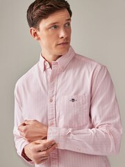 GANT Pink Regular Fit Striped Oxford Stretch Shirt - Image 3 of 4
