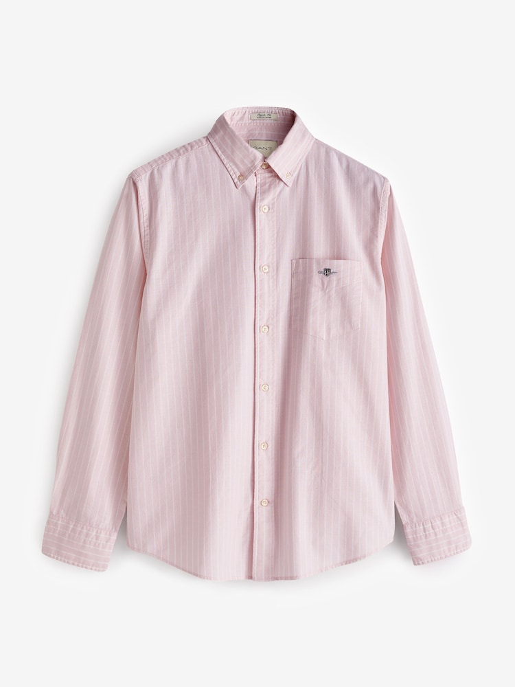 GANT Pink Regular Fit Striped Oxford Stretch Shirt - Image 4 of 4