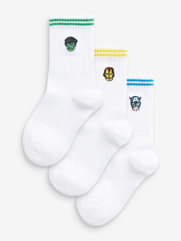 Marvel White Ground Ribbed Socks 3 Pack - Image 1 of 4