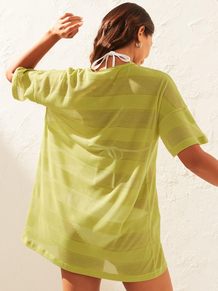 Limettengrün - T-Shirt-Strandkleid mit Häkeldesign - Bild 2 von 5