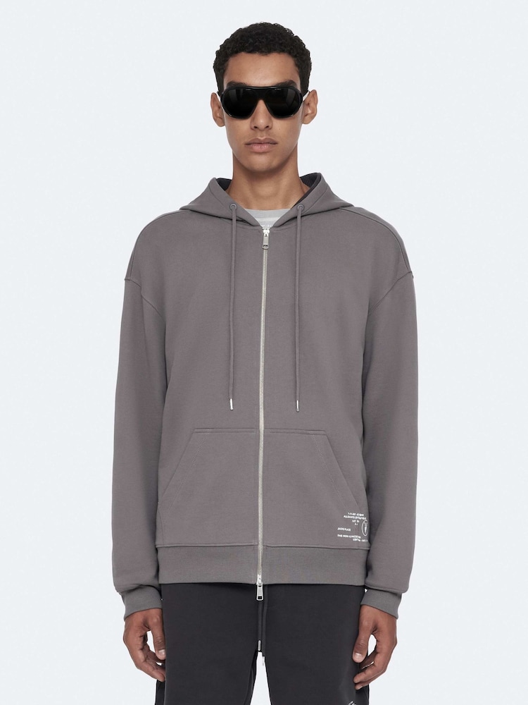 AllSaints Grey Raphy Zip Hoodie - Image 2 of 8