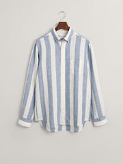 GANT Blue Regular Fit Bold Striped 100% Linen Shirt - Image 6 of 6