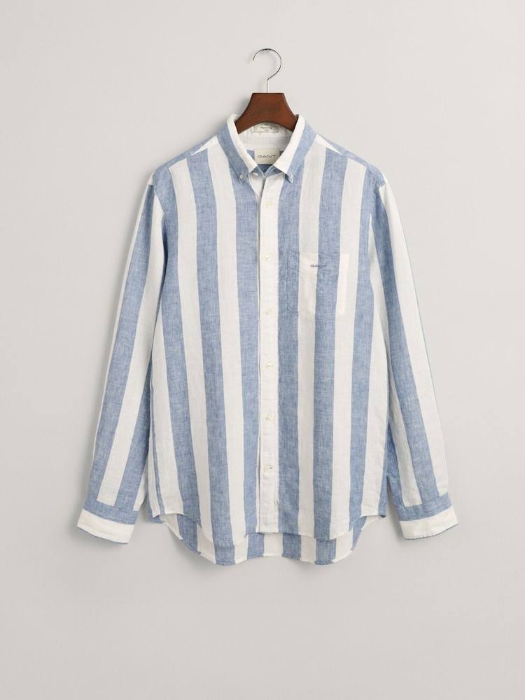 GANT Blue Regular Fit Bold Striped 100% Linen Shirt - Image 6 of 6