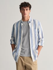 GANT Blue Regular Fit Bold Striped 100% Linen Shirt - Image 2 of 6