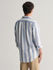GANT Blue Regular Fit Bold Striped 100% Linen Shirt - Image 3 of 6