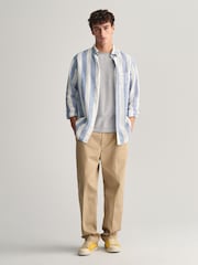 GANT Blue Regular Fit Bold Striped 100% Linen Shirt - Image 4 of 6