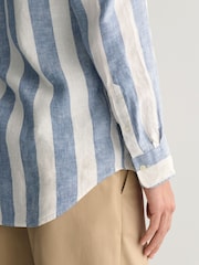 GANT Blue Regular Fit Bold Striped 100% Linen Shirt - Image 5 of 6