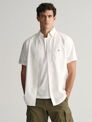 GANT White Regular Fit Oxford Short Sleeve 100% Cotton Shirt - Image 1 of 6