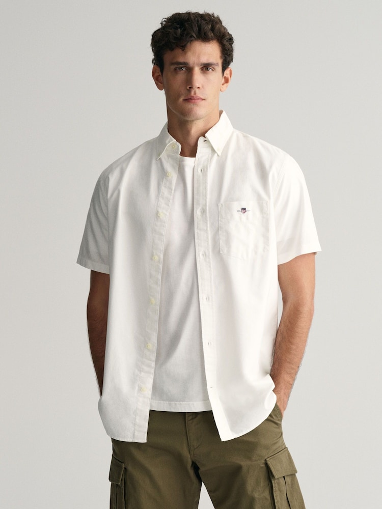 GANT White Regular Fit Oxford Short Sleeve 100% Cotton Shirt - Image 1 of 6