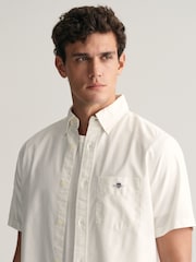 GANT White Regular Fit Oxford Short Sleeve 100% Cotton Shirt - Image 5 of 6