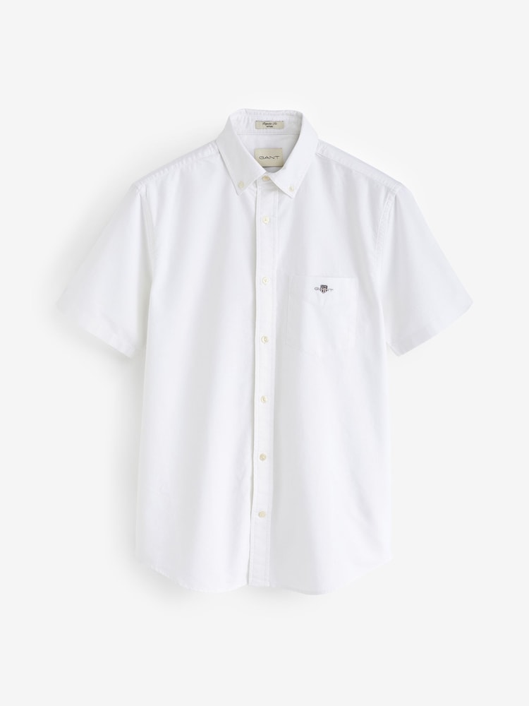GANT White Regular Fit Oxford Short Sleeve 100% Cotton Shirt - Image 6 of 6