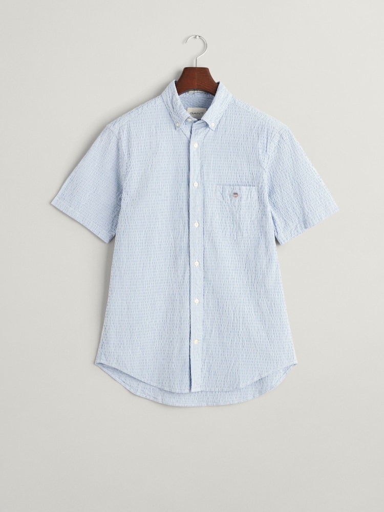 GANT Blue Regular Fit Striped Seersucker Short Sleeve Shirt - Image 7 of 7 GANT Blue Regular Fit Striped Seersucker Short Sleeve Shirt - Image 7 of 7