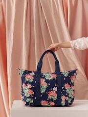 Cath Kidston Navy Blue Geranium Print Overnight Travel 100% Cotton Bag - Image 1 of 6