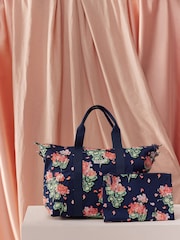 Cath Kidston Navy Blue Geranium Print Overnight Travel 100% Cotton Bag - Image 2 of 6