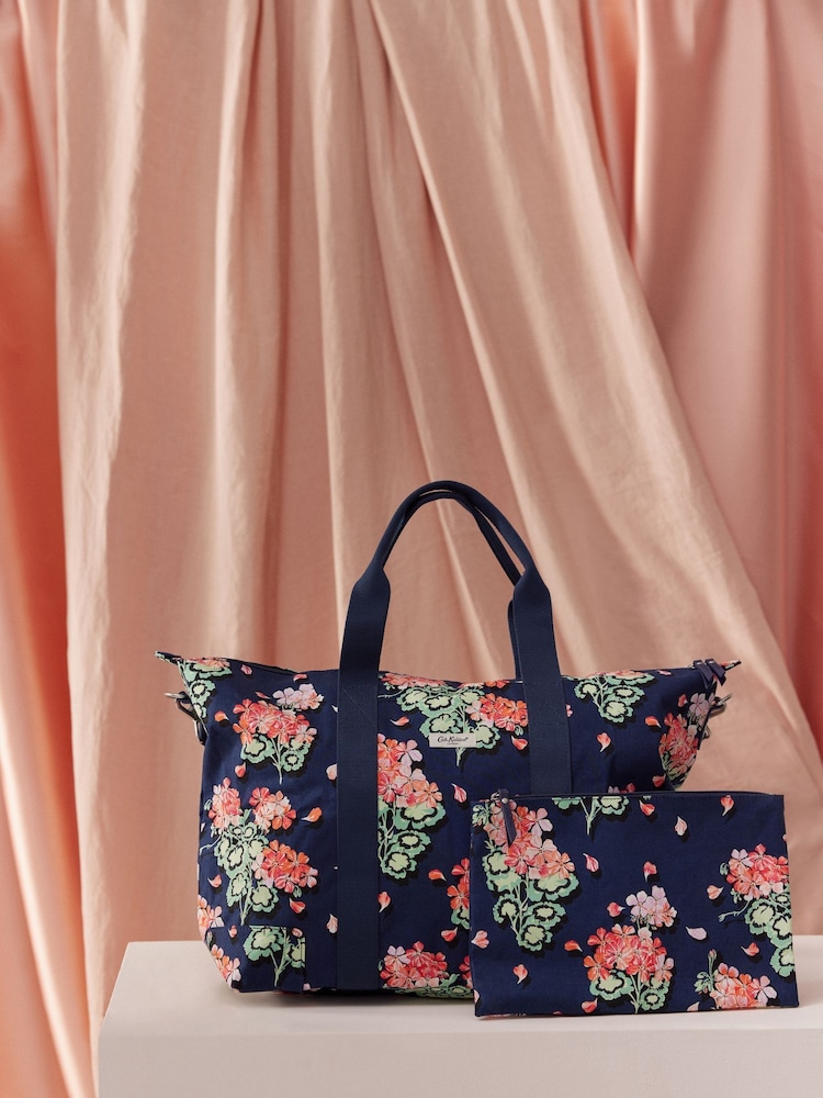 Cath Kidston Navy Blue Geranium Print Overnight Travel 100% Cotton Bag - Image 2 of 6